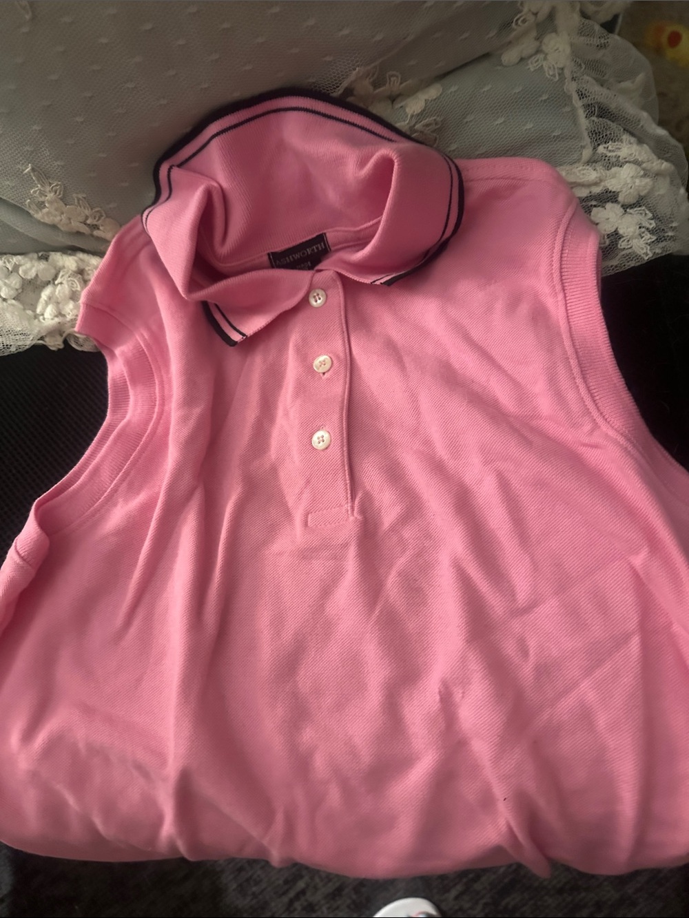 Ashworth Pink Sleeveless Polo with Navy Trim